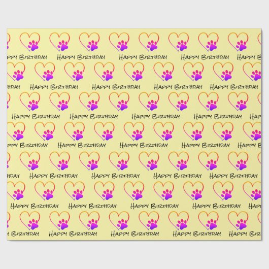 Birthday Rainbow Paw Print met hart Cadeaupapier (Vlak)
