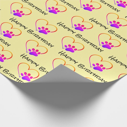 Birthday Rainbow Paw Print met hart Cadeaupapier (Hoek)