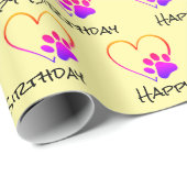 Birthday Rainbow Paw Print met hart Cadeaupapier (Rol Hoek)