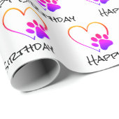 Birthday Rainbow Paw Print met hart Cadeaupapier (Rol Hoek)