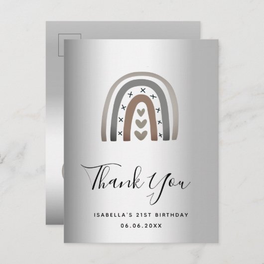 Birthday rainbow Silver modern bedankt Briefkaart (Voorkant / Achterkant)