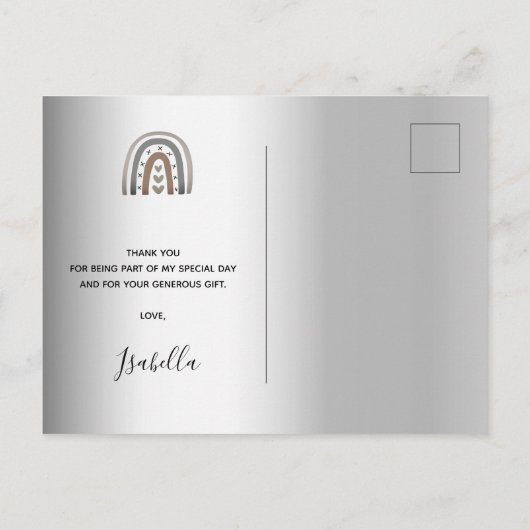 Birthday rainbow Silver modern bedankt Briefkaart (Achterkant)
