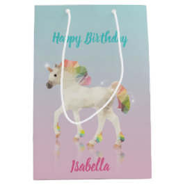 Birthday Rainbow Unicorn Name - Medium Gift Bag Cadeauzakje