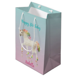 Birthday Rainbow Unicorn Name - Medium Gift Bag Cadeauzakje