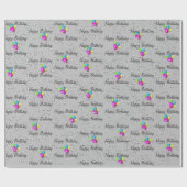 Birthday Raindrops and Balloons on Grey Cadeaupapier (Vlak)