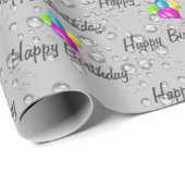Birthday Raindrops and Balloons on Grey Cadeaupapier (Rol Hoek)