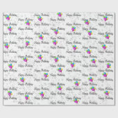 Birthday Raindrops and Balloons on White Cadeaupapier (Vlak)