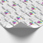 Birthday Raindrops and Balloons on White Cadeaupapier (Hoek)