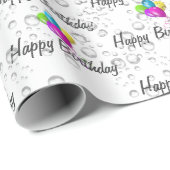 Birthday Raindrops and Balloons on White Cadeaupapier (Rol Hoek)
