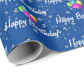 Birthday Raindrops-ballonnen op blauw Cadeaupapier (Rol Hoek)