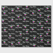 Birthday Raindrops-ballonnen op zwarte Cadeaupapier (Vlak)