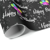 Birthday Raindrops-ballonnen op zwarte Cadeaupapier (Rol Hoek)