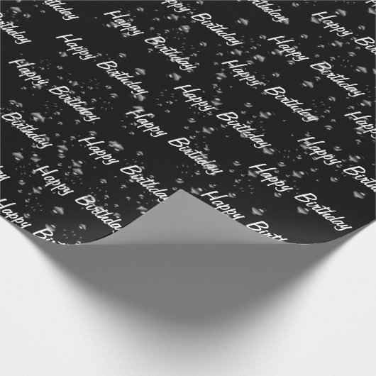 Birthday Raindrops op zwart Cadeaupapier (Hoek)