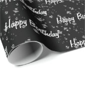 Birthday Raindrops op zwart Cadeaupapier (Rol Hoek)