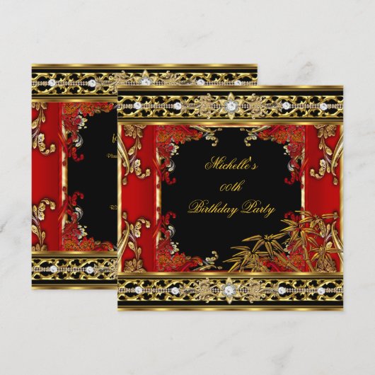 Birthday  Red Asian Gold Bamboo Afbeelding Kaart (Voorkant / Achterkant)