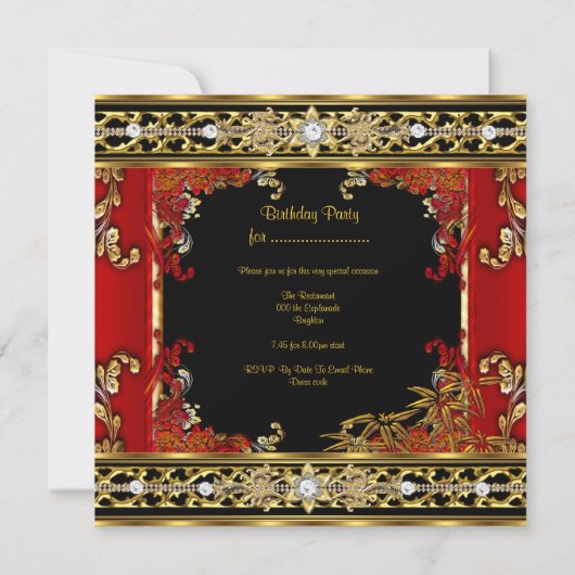 Birthday  Red Asian Gold Bamboo Afbeelding Kaart (Achterkant)