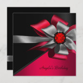 Birthday Red Black Grey Silver Bow Jewel Kaart (Voorkant / Achterkant)