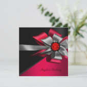 Birthday Red Black Grey Silver Bow Jewel Kaart (Staand voorkant)
