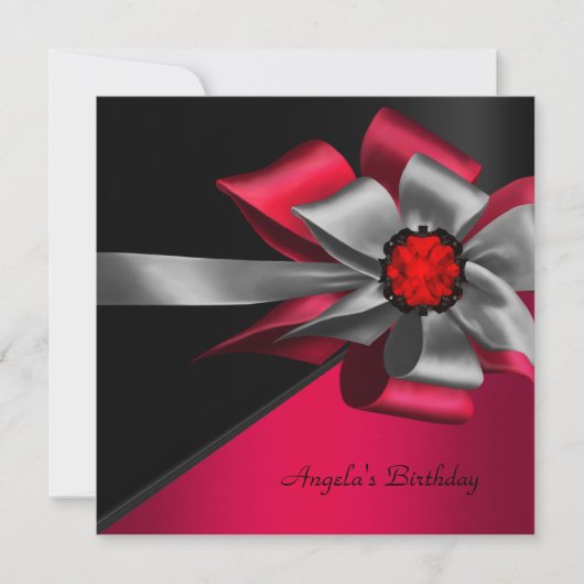 Birthday Red Black Grey Silver Bow Jewel Kaart (Voorkant)