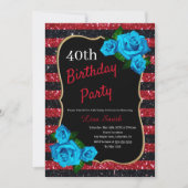 Birthday Red Black Stripes Glitter Blue Rozen Kaart (Voorkant)