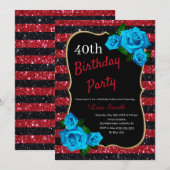 Birthday Red Black Stripes Glitter Blue Rozen Kaart (Voorkant / Achterkant)