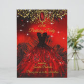 Birthday Red Dress Black Feathers Gold Kaart (Staand voorkant)