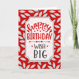 Birthday Red en White Botanical Leaves Kaart