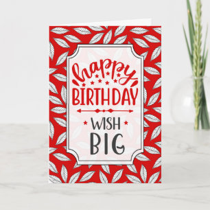 Birthday Red en White Botanical Leaves Kaart