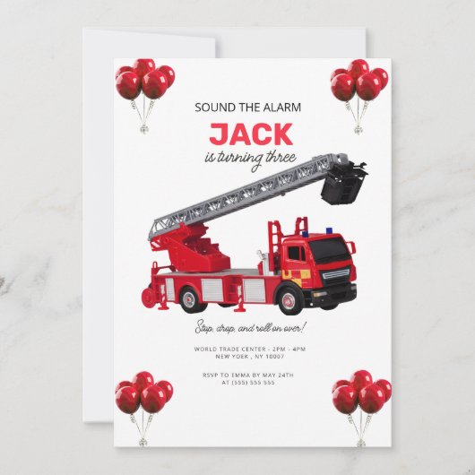 Birthday Red Fire Truck Kaart (Voorkant)