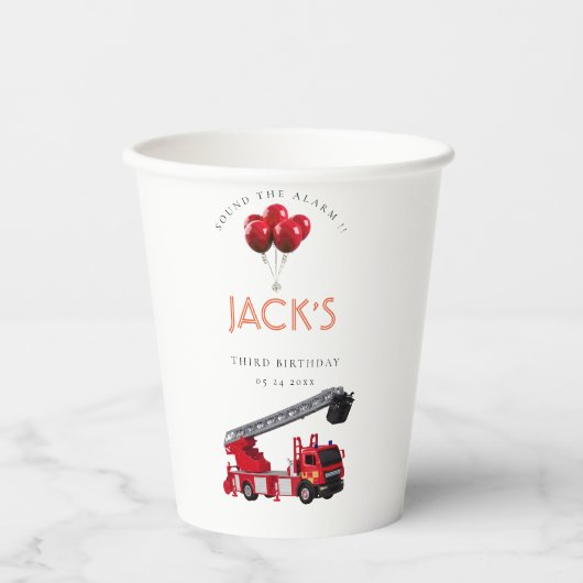 Birthday Red Fire Truck Papieren Bekers (Voorkant)