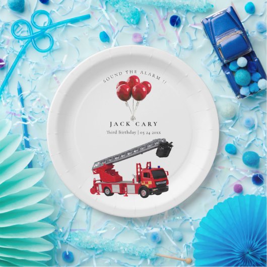 Birthday Red Fire Truck Papieren Bordje (Feest)