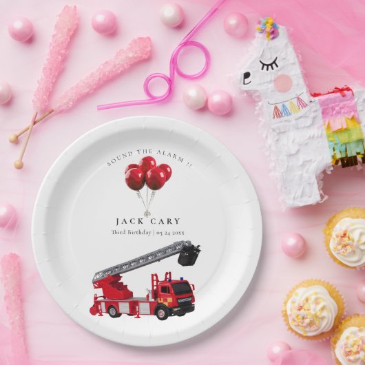 Birthday Red Fire Truck Papieren Bordje (Feest)
