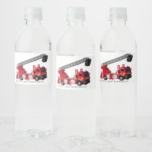 Birthday Red Fire Truck Waterfles Etiket (Flessen)