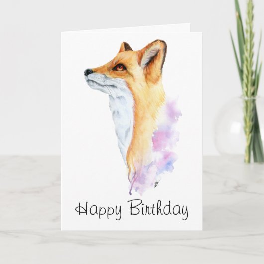 Birthday Red Fox Waterverf Painting Kaart (Voorkant)