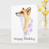Birthday Red Fox Waterverf Painting Kaart (Gele Bloem)