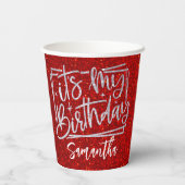 Birthday Red Glitter 18 | 21e | 30e |50e Papieren Bekers (Achterkant)