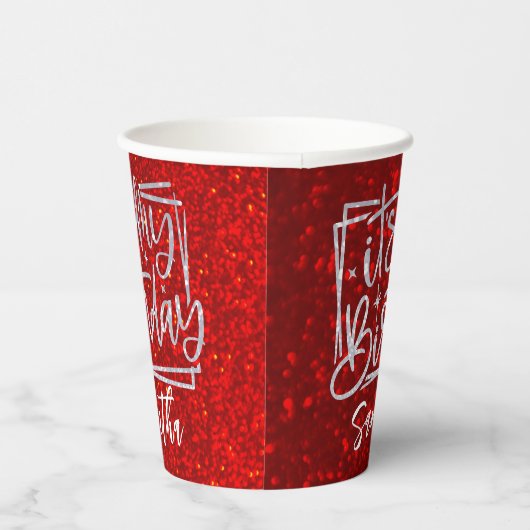 Birthday Red Glitter 18 | 21e | 30e |50e Papieren Bekers (Rechts)