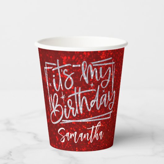 Birthday Red Glitter 18 | 21e | 30e |50e Papieren Bekers (Voorkant)