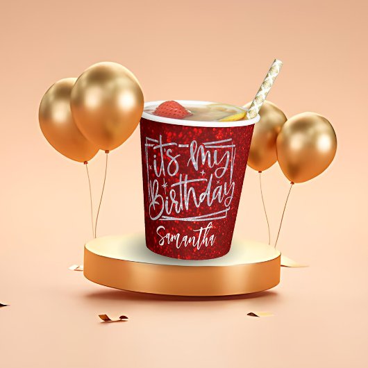 Birthday Red Glitter 18 | 21e | 30e |50e Papieren Bekers