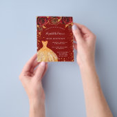 Birthday red gold glitter jurk budget uitnodiging flyer (Hand)
