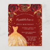 Birthday red gold glitter jurk budget uitnodiging flyer (Voorkant)