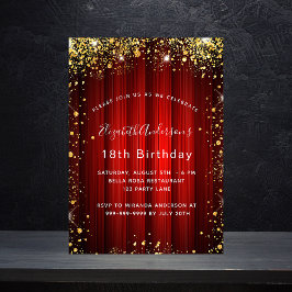 Birthday red gold sparkles film theater luxe kaart