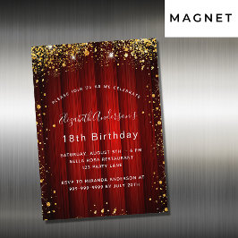 Birthday red gold sparkles film theater luxe magnetische uitnodiging