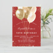 Birthday red goudballonnen kaart (Staand voorkant)