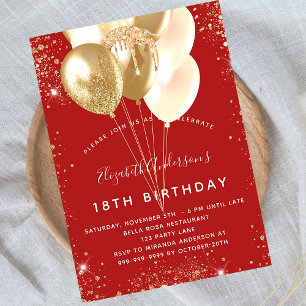 Birthday red goudballonnen uitnodiging briefkaart