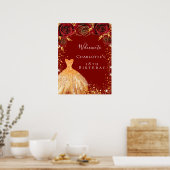 Birthday red goudplein welkom poster (Keuken)