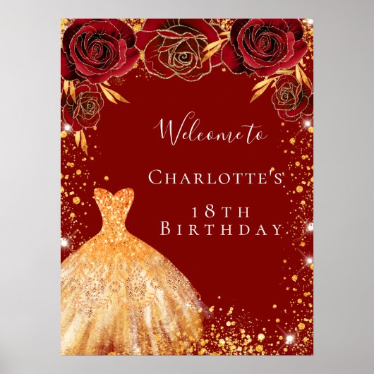 Birthday red goudplein welkom poster (Voorkant)