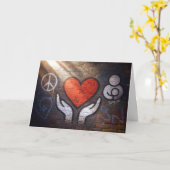 Birthday Red Heart Graffiti On a Brick Wall Kaart (Gele Bloem)