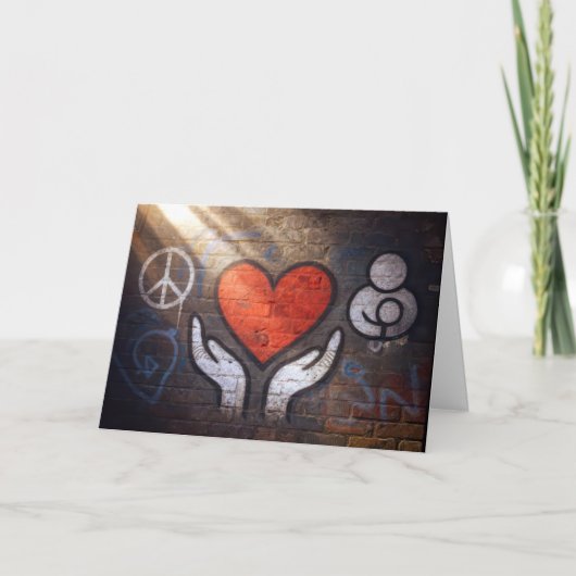 Birthday Red Heart Graffiti On a Brick Wall Kaart (Voorkant)