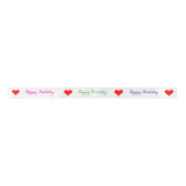 Birthday Red Hearts Pink Green Blue  Satijnen Lint (Voorkant)